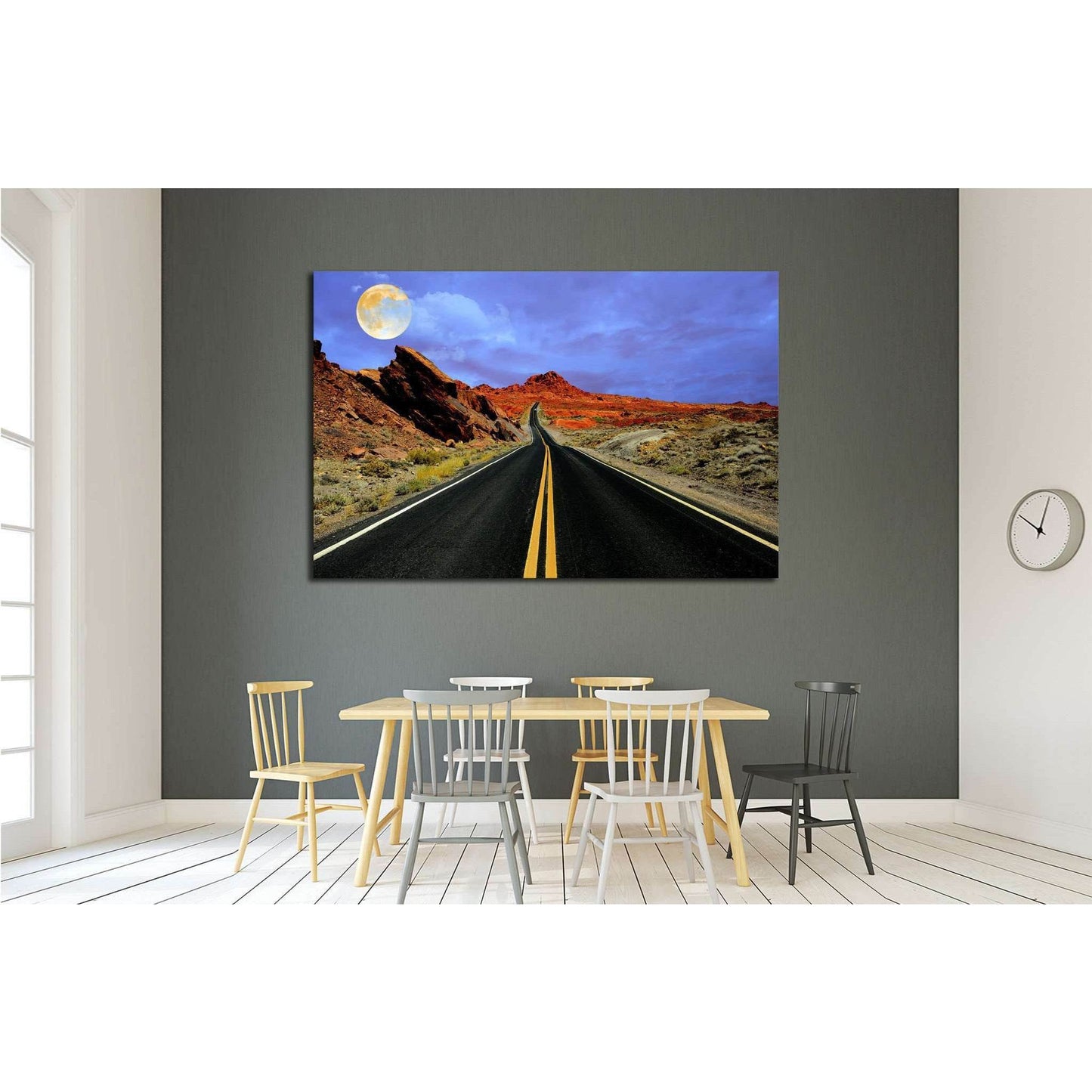 Full moon over desert road №2109 Ready to Hang Canvas PrintCanvas art arrives ready to hang, with hanging accessories included and no additional framing required. Every canvas print is hand-crafted, made on-demand at our workshop and expertly stretched ar