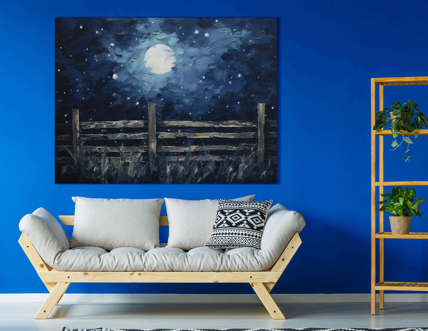 Full Moon Over Wooden Fence - Canvas Print - Artoholica Ready to Hang Canvas Print