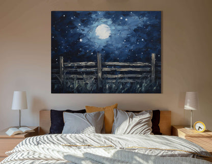 Full Moon Over Wooden Fence - Canvas Print - Artoholica Ready to Hang Canvas Print