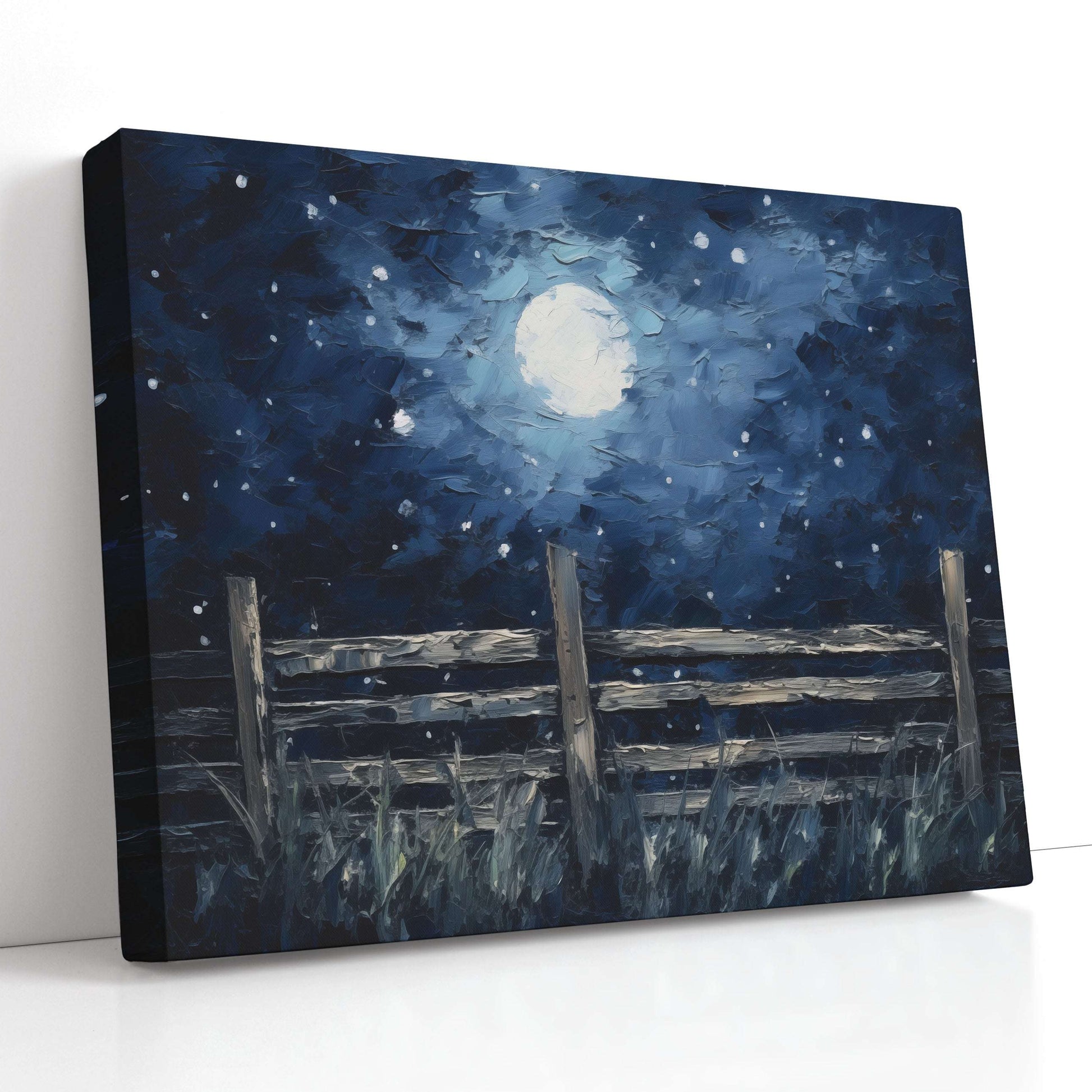 Full Moon Over Wooden Fence - Canvas Print - Artoholica Ready to Hang Canvas Print