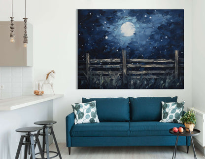 Full Moon Over Wooden Fence - Canvas Print - Artoholica Ready to Hang Canvas Print