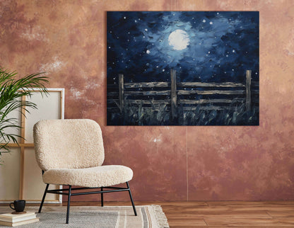 Full Moon Over Wooden Fence - Canvas Print - Artoholica Ready to Hang Canvas Print