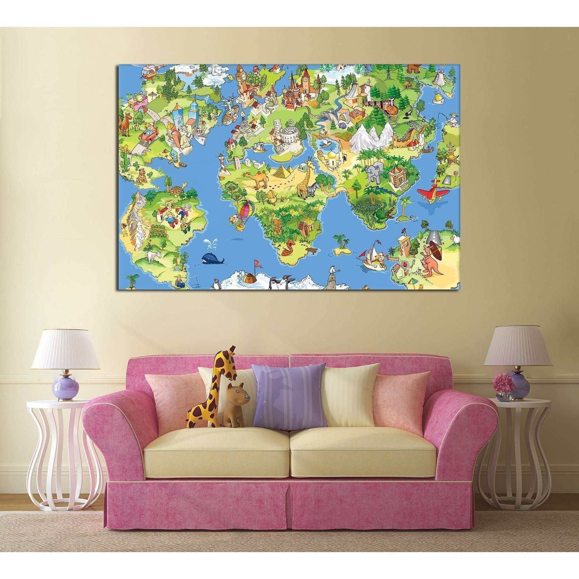 Kids World Map Canvas ArtworkDecorate your walls with a funny Kids World Map Canvas Art Print from the world's largest art gallery. Choose from thousands of kids map artworks with various sizing options. Choose your perfect art print to complete your kids