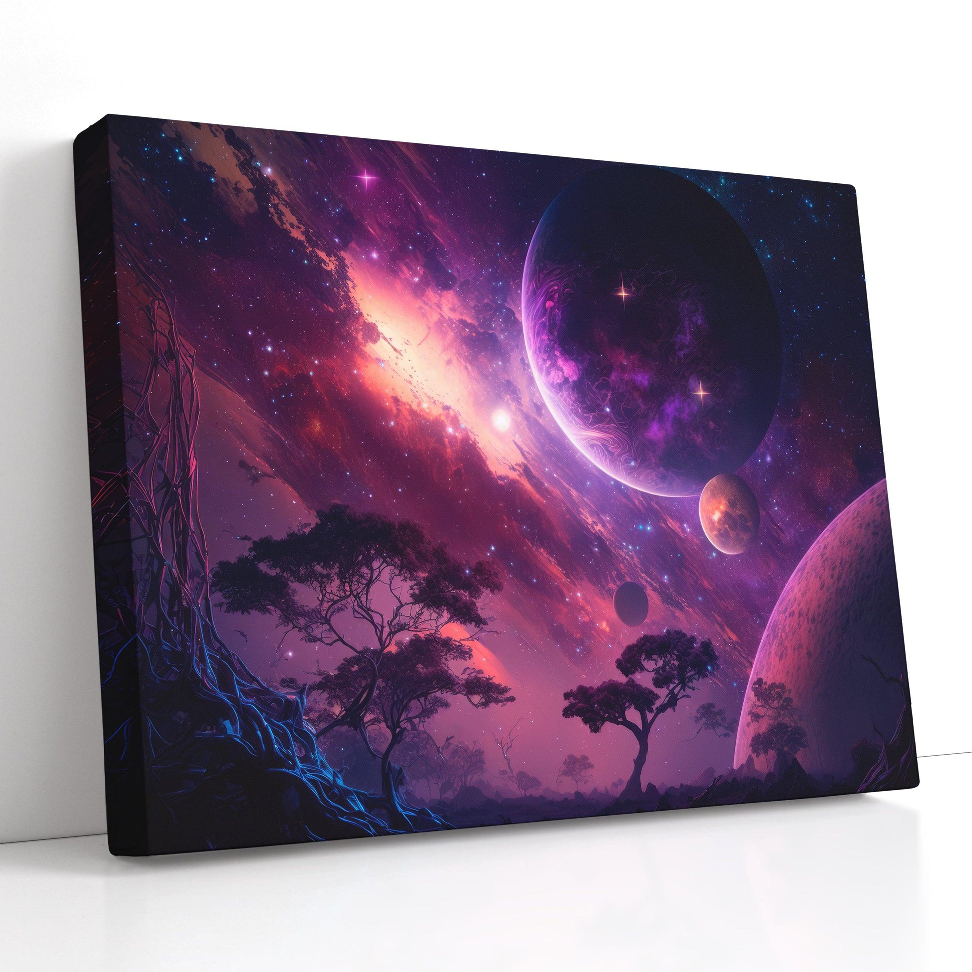 Futuristic Landscape with Dark Purple Galaxy - Canvas Print - Artoholica Ready to Hang Canvas Print