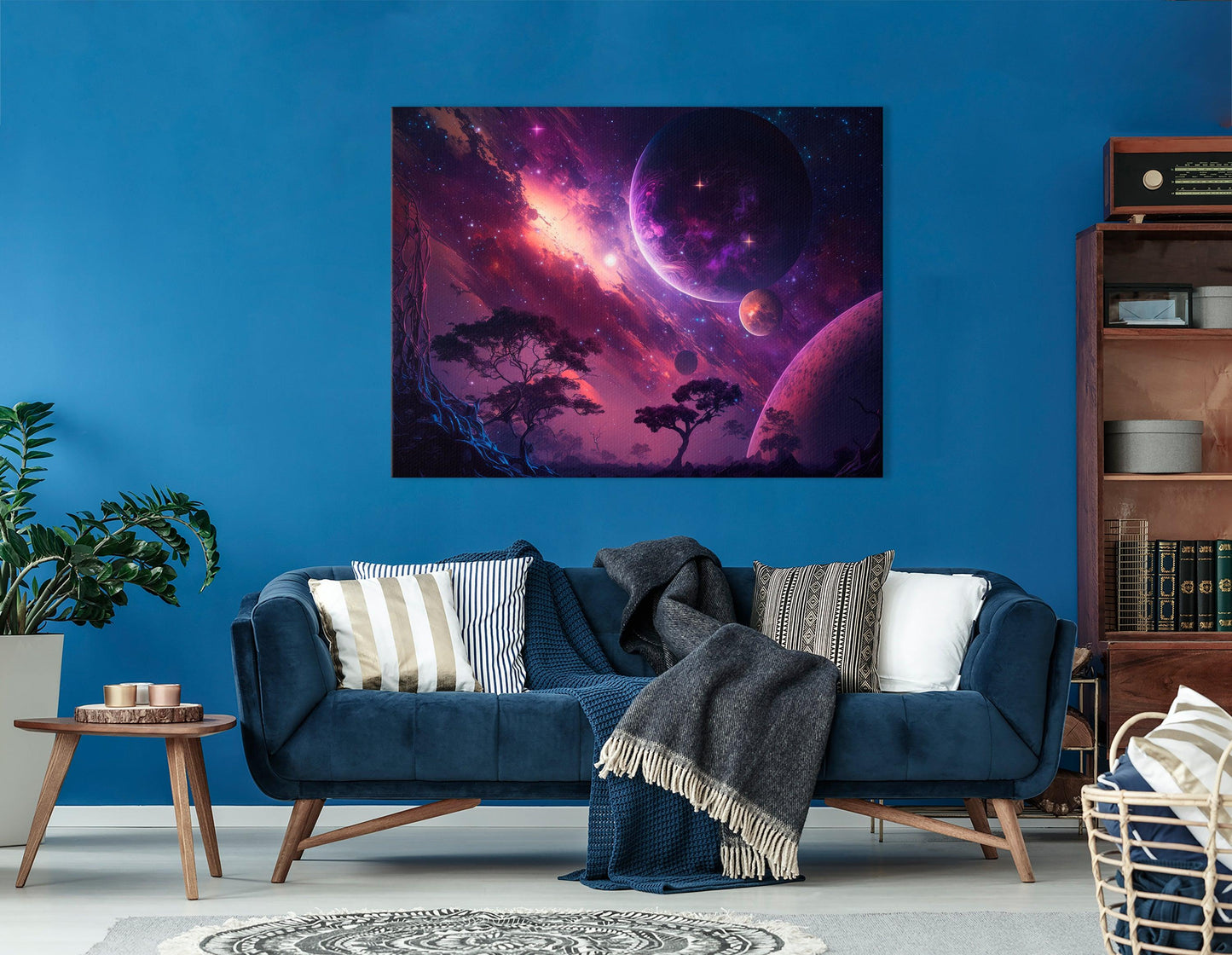 Futuristic Landscape with Dark Purple Galaxy - Canvas Print - Artoholica Ready to Hang Canvas Print