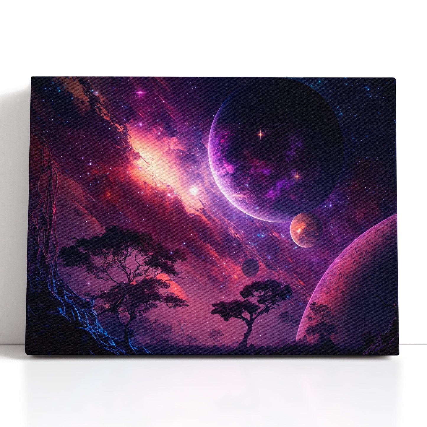 Futuristic Landscape with Dark Purple Galaxy - Canvas Print - Artoholica Ready to Hang Canvas Print