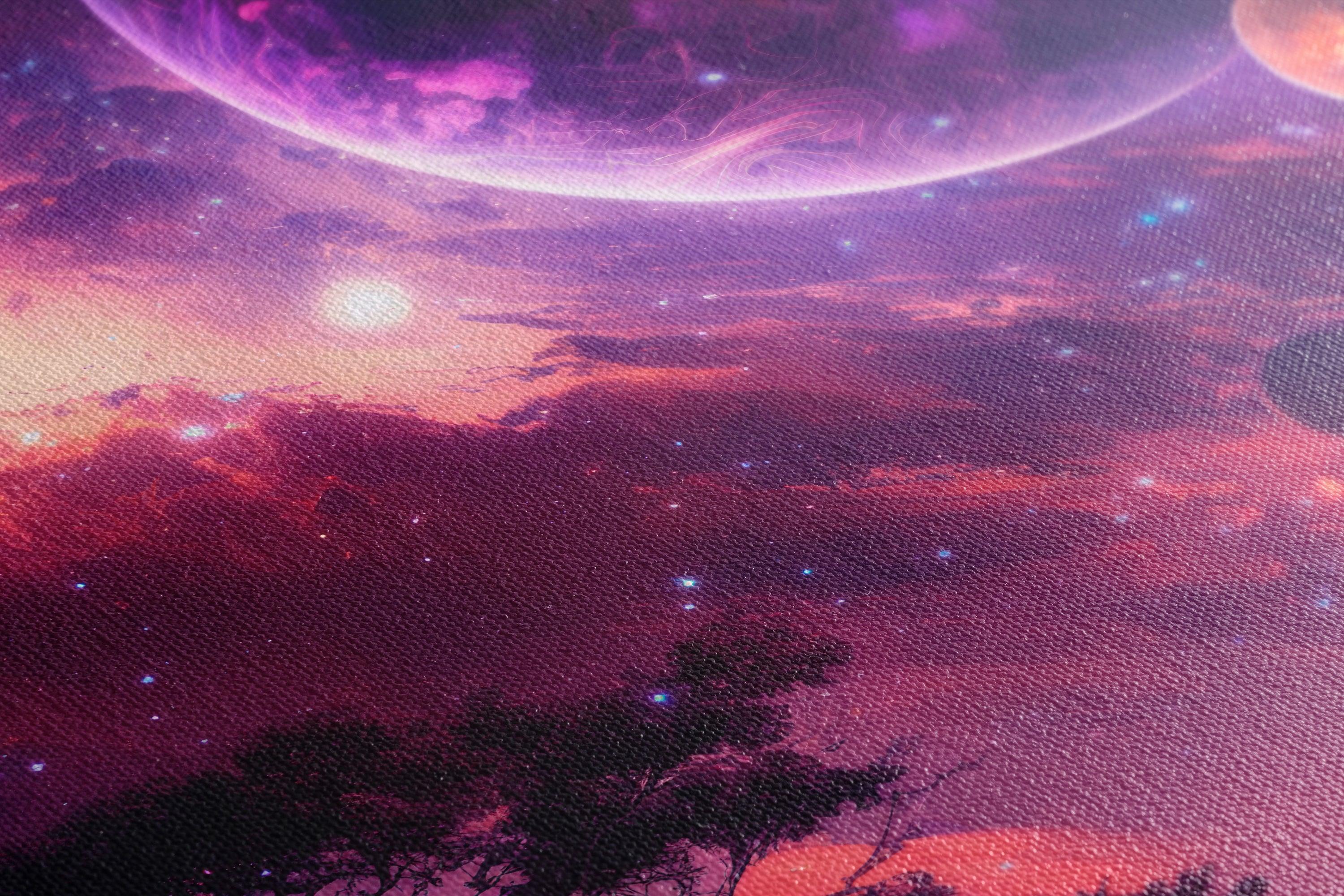 Futuristic Landscape with Dark Purple Galaxy - Canvas Print - Artoholica Ready to Hang Canvas Print
