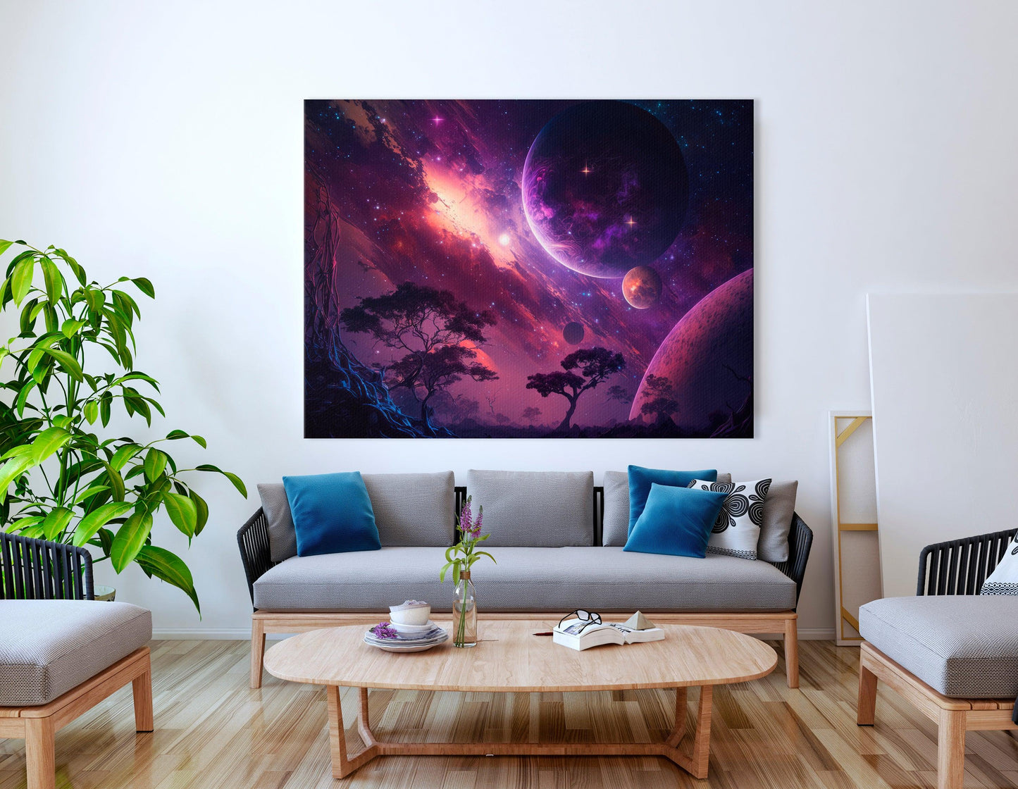 Futuristic Landscape with Dark Purple Galaxy - Canvas Print - Artoholica Ready to Hang Canvas Print