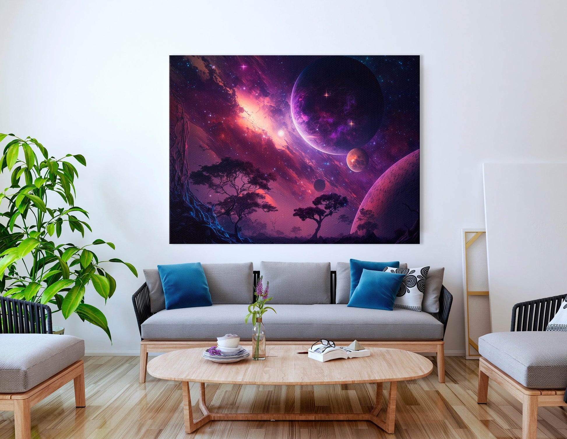 Futuristic Landscape with Dark Purple Galaxy - Canvas Print - Artoholica Ready to Hang Canvas Print