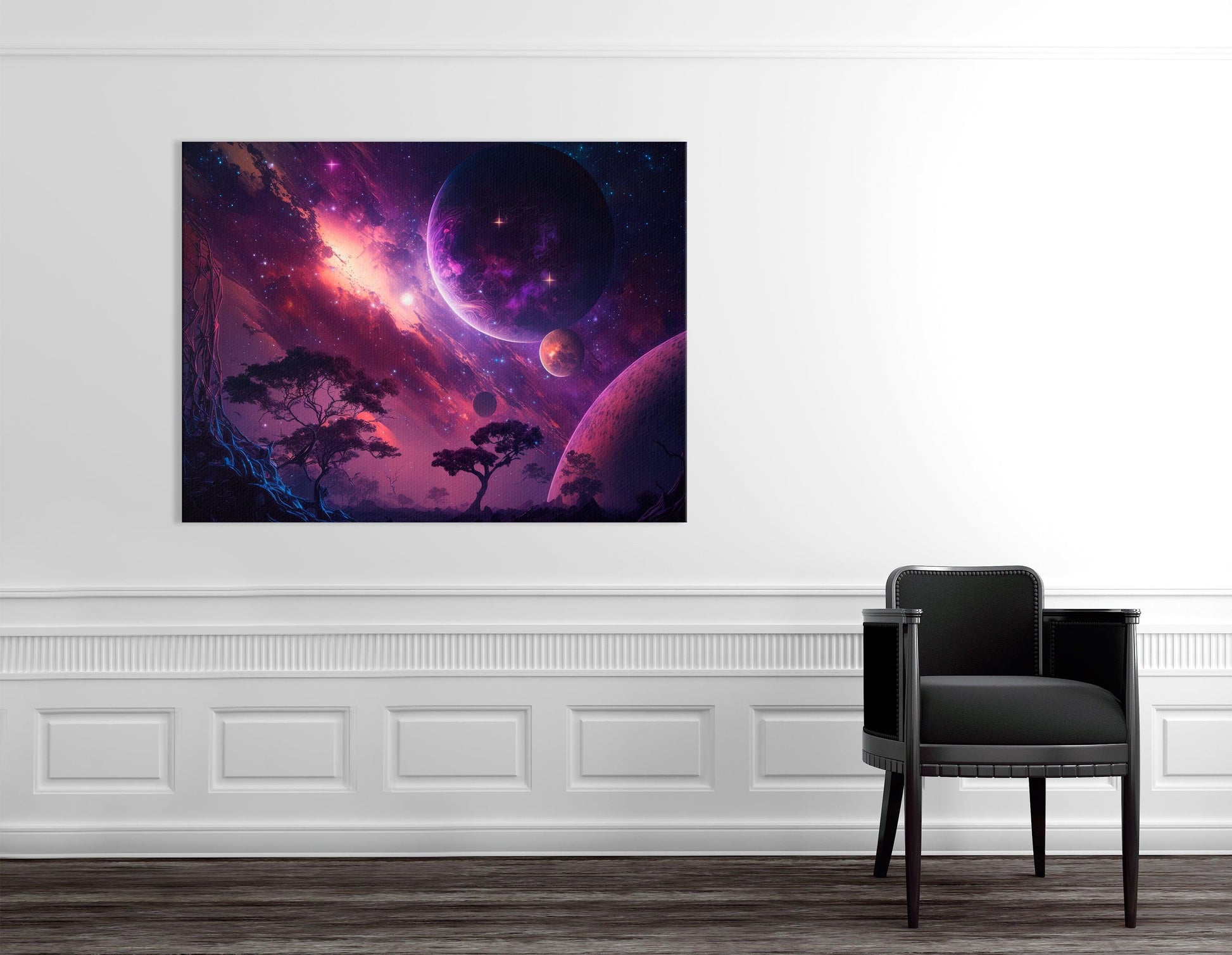 Futuristic Landscape with Dark Purple Galaxy - Canvas Print - Artoholica Ready to Hang Canvas Print