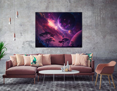 Futuristic Landscape with Dark Purple Galaxy - Canvas Print - Artoholica Ready to Hang Canvas Print
