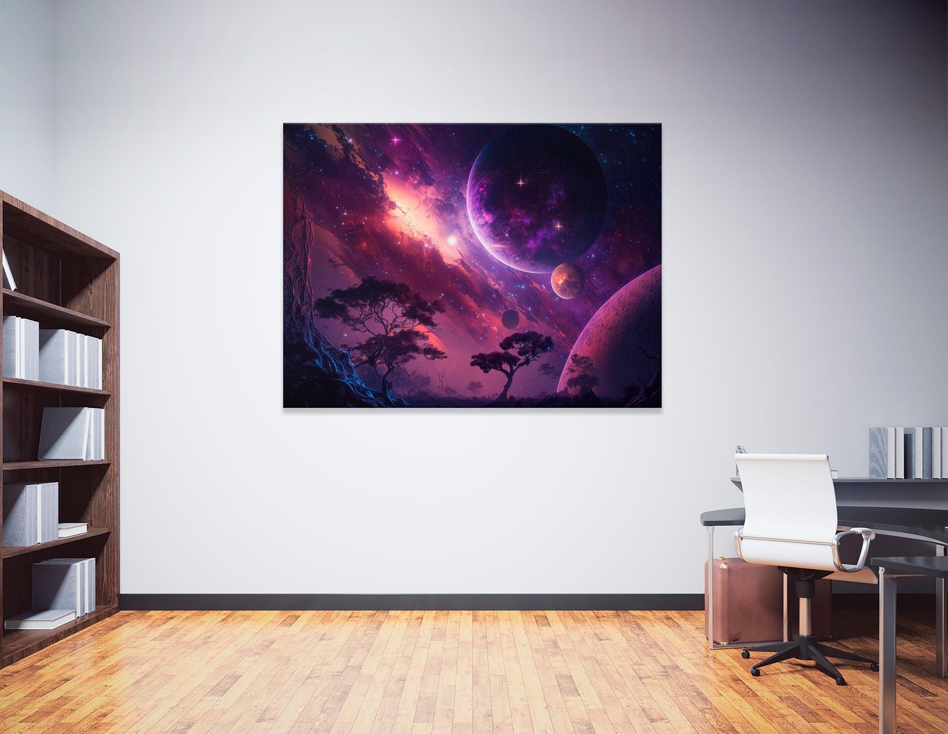 Futuristic Landscape with Dark Purple Galaxy - Canvas Print - Artoholica Ready to Hang Canvas Print