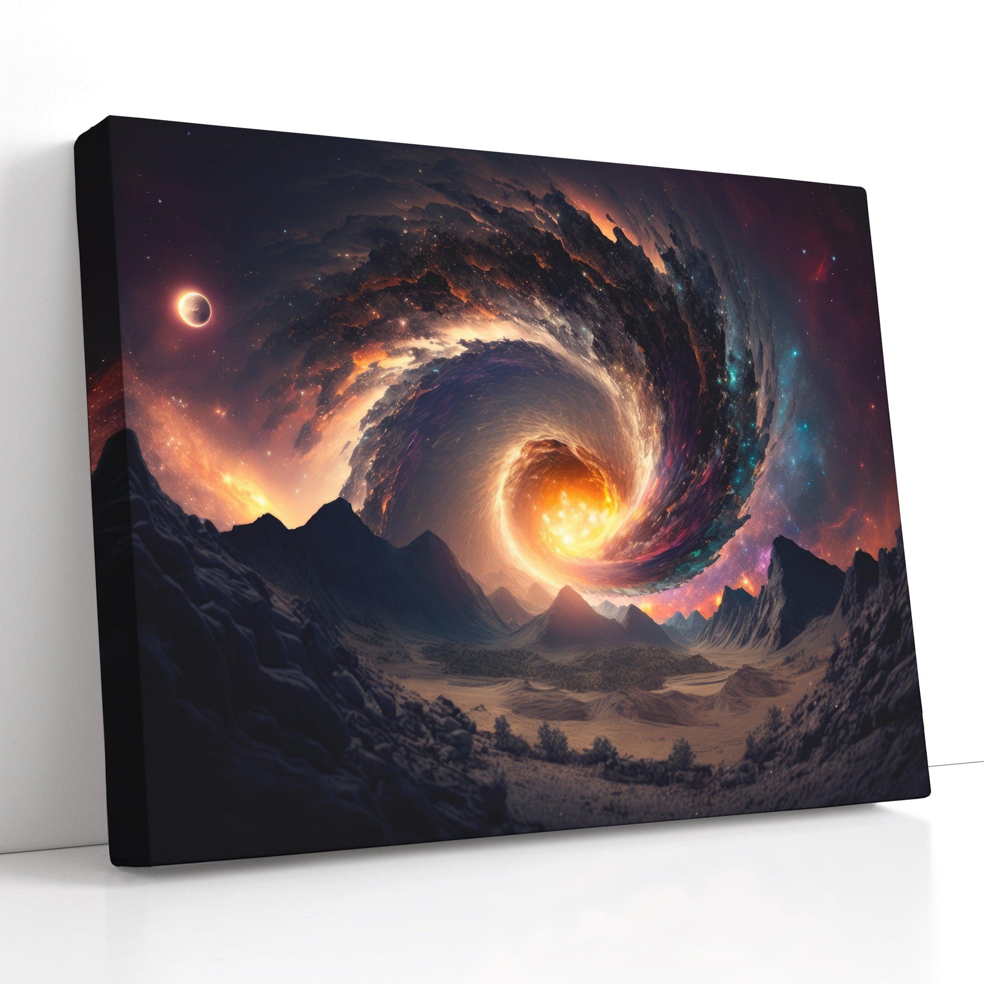 Futuristic Landscape with Spiral Galaxy - Canvas Print - Artoholica Ready to Hang Canvas Print