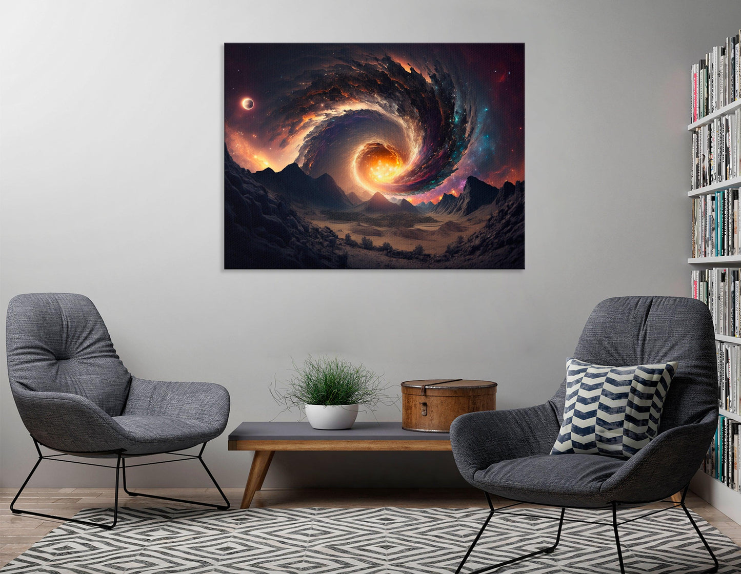 Futuristic Landscape with Spiral Galaxy - Canvas Print - Artoholica Ready to Hang Canvas Print