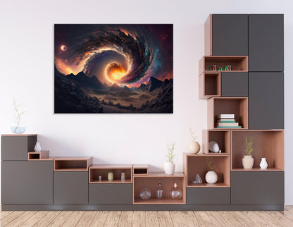 Futuristic Landscape with Spiral Galaxy - Canvas Print - Artoholica Ready to Hang Canvas Print