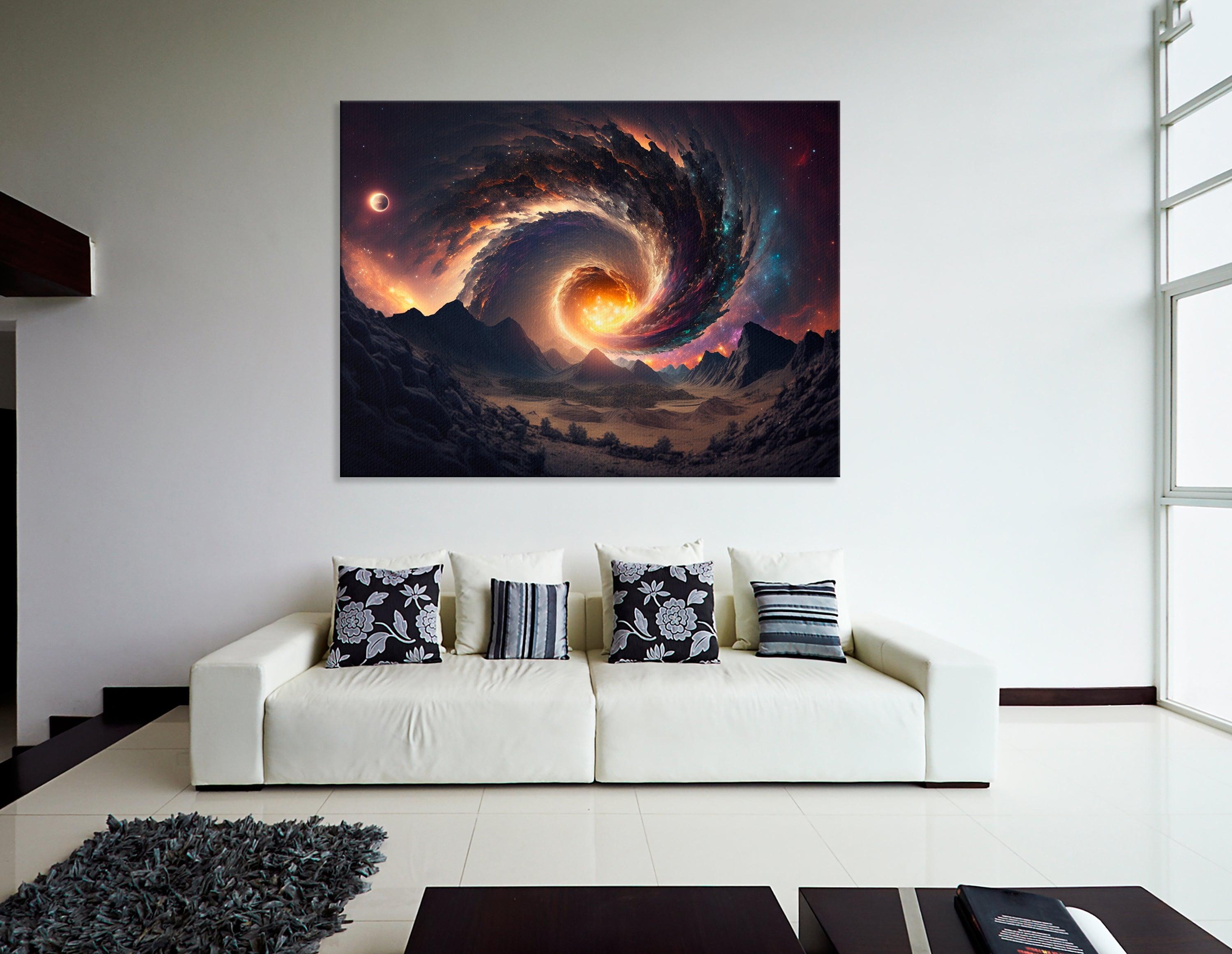 Futuristic Landscape with Spiral Galaxy - Canvas Print - Artoholica Ready to Hang Canvas Print