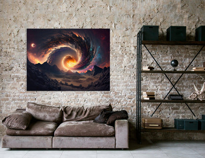 Futuristic Landscape with Spiral Galaxy - Canvas Print - Artoholica Ready to Hang Canvas Print