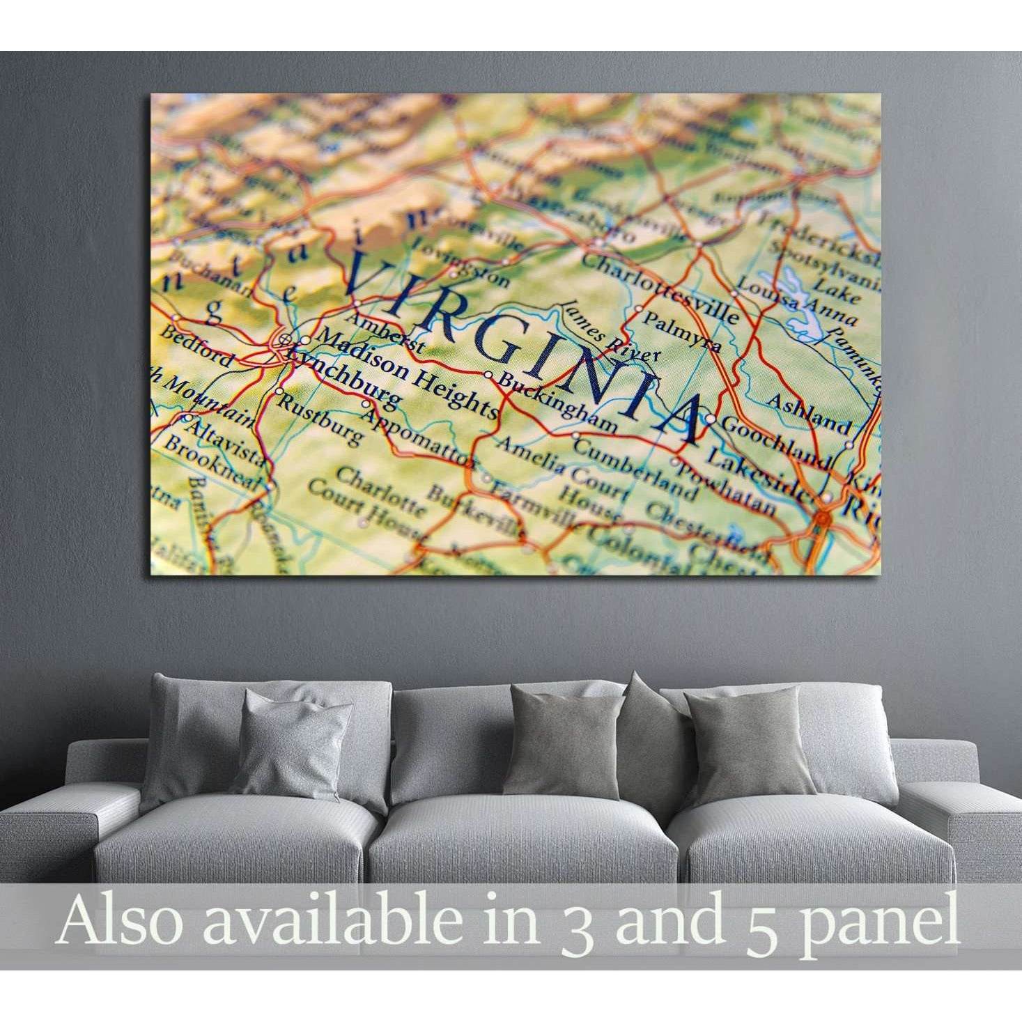 Geographic map of Virginia close №2099 Ready to Hang Canvas PrintCanvas art arrives ready to hang, with hanging accessories included and no additional framing required. Every canvas print is hand-crafted, made on-demand at our workshop and expertly stretc