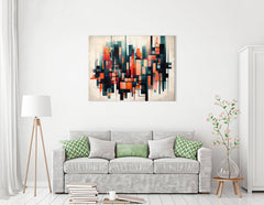 Geometric Abstraction in Light Red and Dark Cyan - Canvas Print - Artoholica Ready to Hang Canvas Print