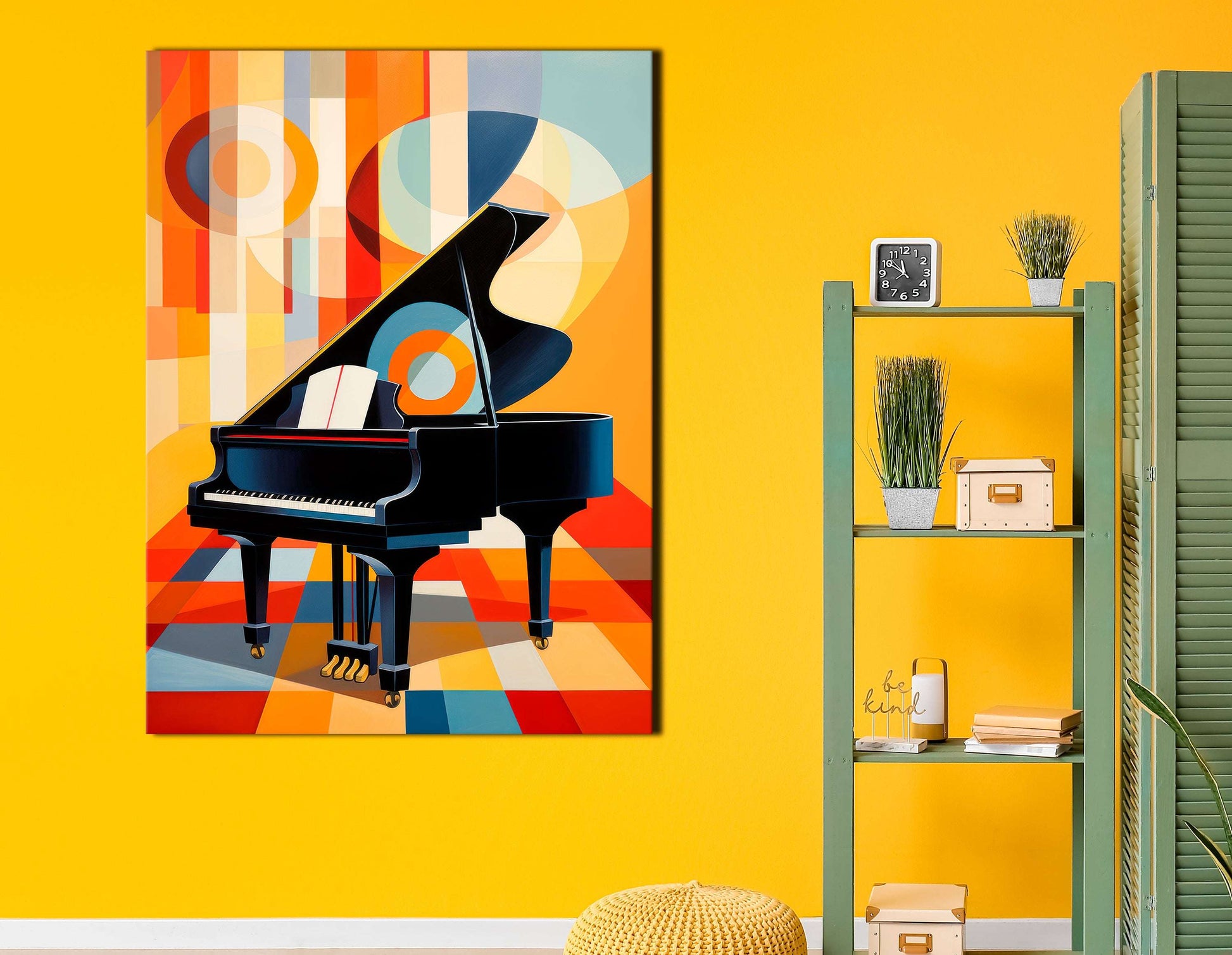 Geometric Abstraction of Grand Piano with Bright Background - Canvas Print - Artoholica Ready to Hang Canvas Print