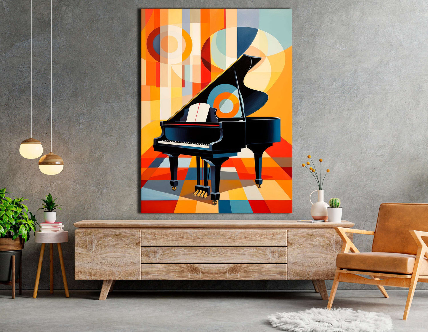 Geometric Abstraction of Grand Piano with Bright Background - Canvas Print - Artoholica Ready to Hang Canvas Print