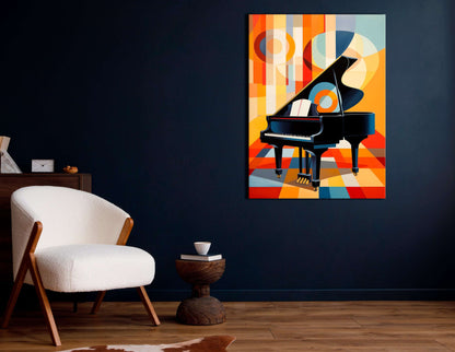 Geometric Abstraction of Grand Piano with Bright Background - Canvas Print - Artoholica Ready to Hang Canvas Print