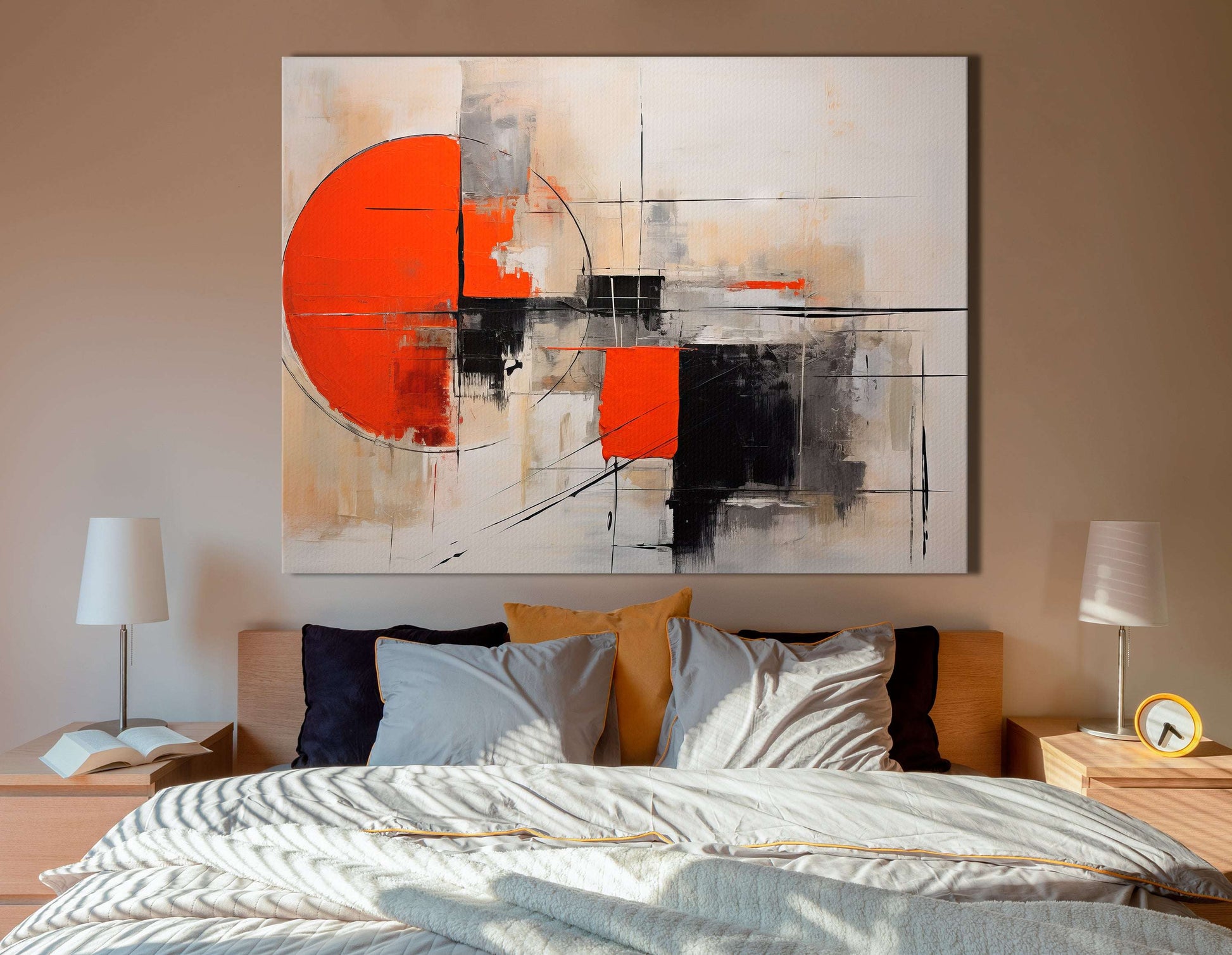 Geometric Hues of Red, Black, and Beige - Canvas Print - Artoholica Ready to Hang Canvas Print