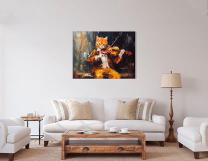 Ginger Cat in Suit Playing Violin - Canvas Print - Artoholica Ready to Hang Canvas Print