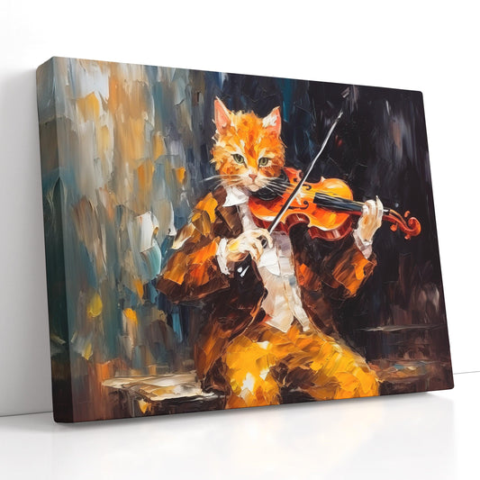 Ginger Cat in Suit Playing Violin - Canvas Print - Artoholica Ready to Hang Canvas Print