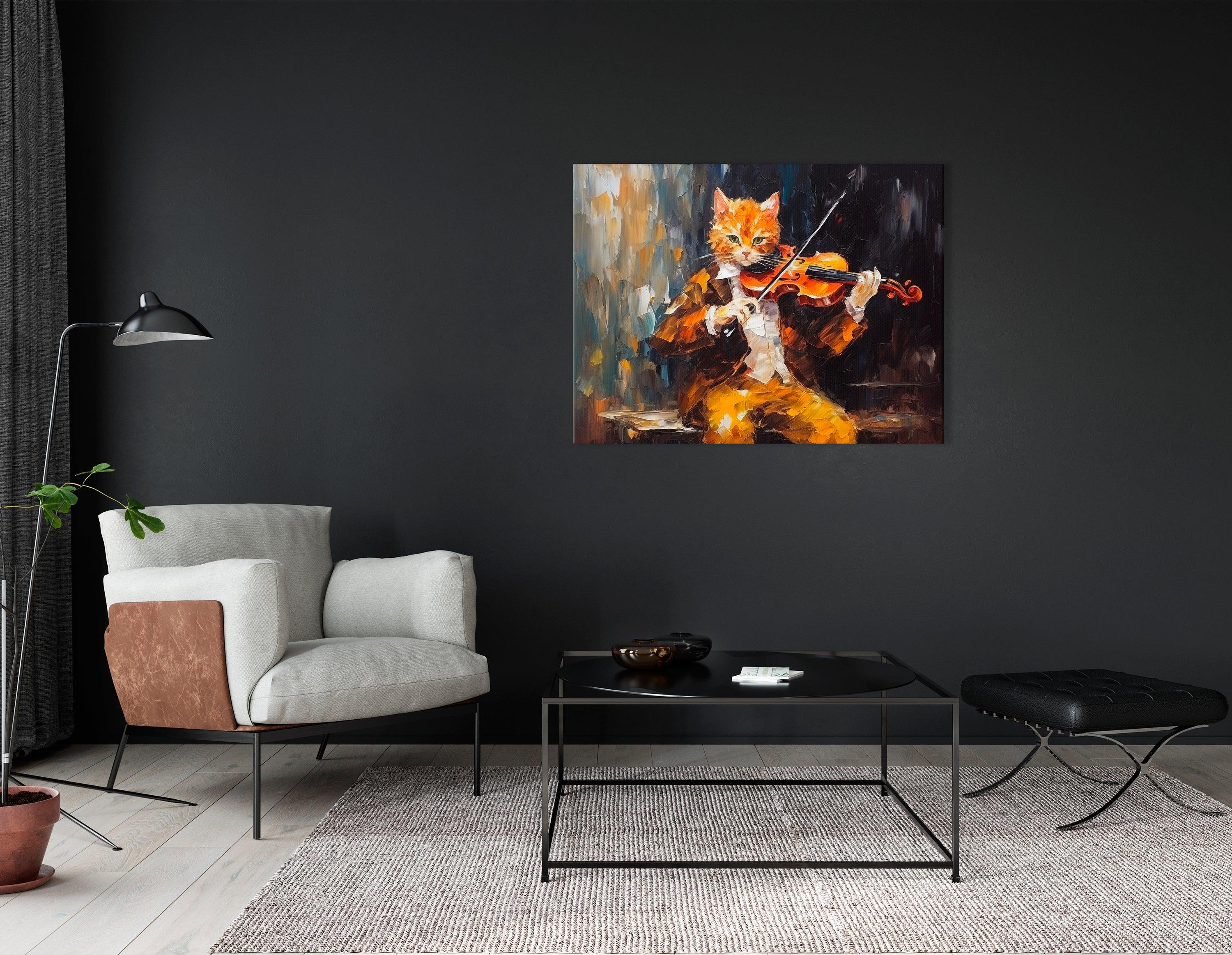 Ginger Cat in Suit Playing Violin - Canvas Print - Artoholica Ready to Hang Canvas Print