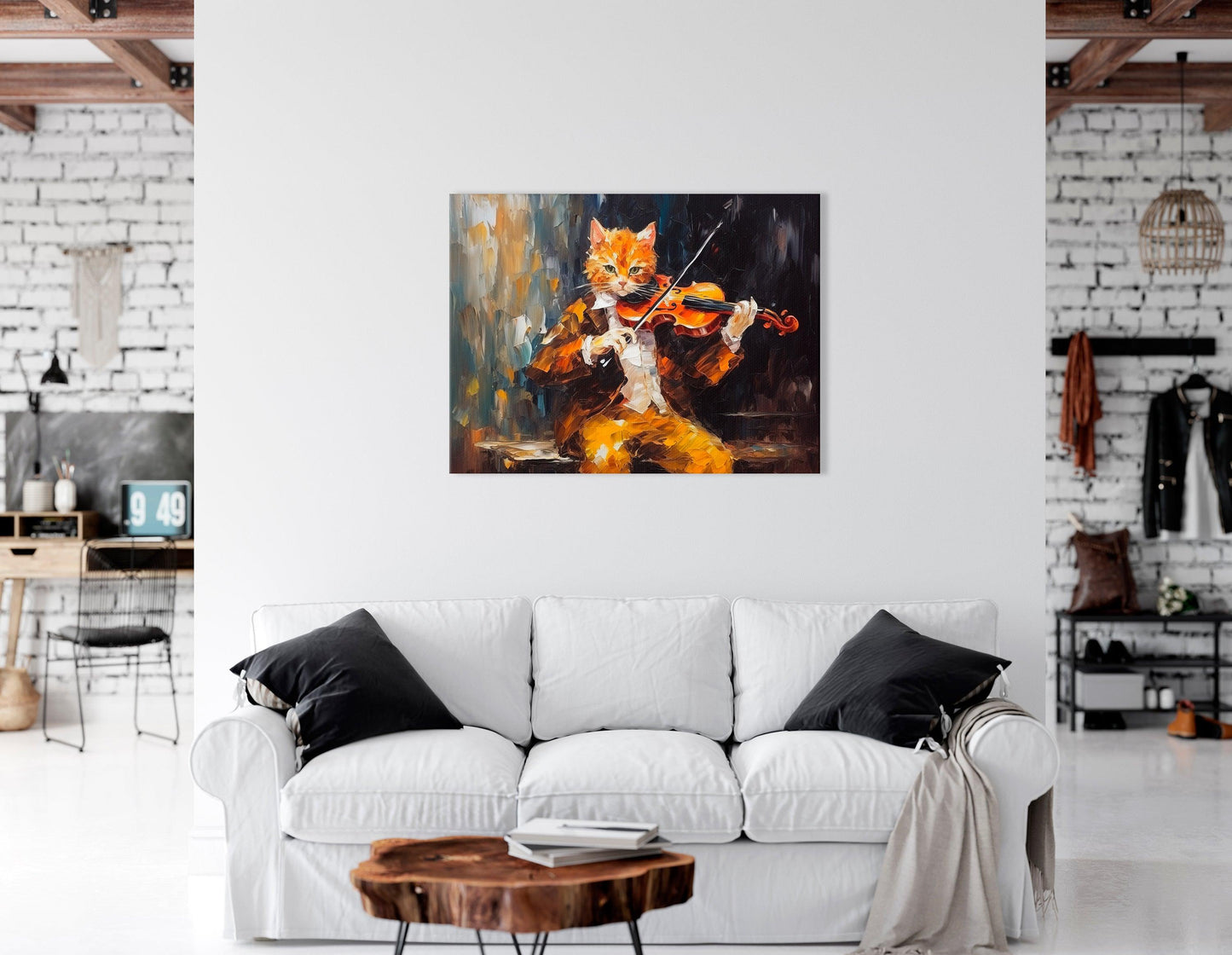 Ginger Cat in Suit Playing Violin - Canvas Print - Artoholica Ready to Hang Canvas Print