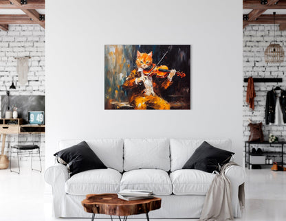 Ginger Cat in Suit Playing Violin - Canvas Print - Artoholica Ready to Hang Canvas Print