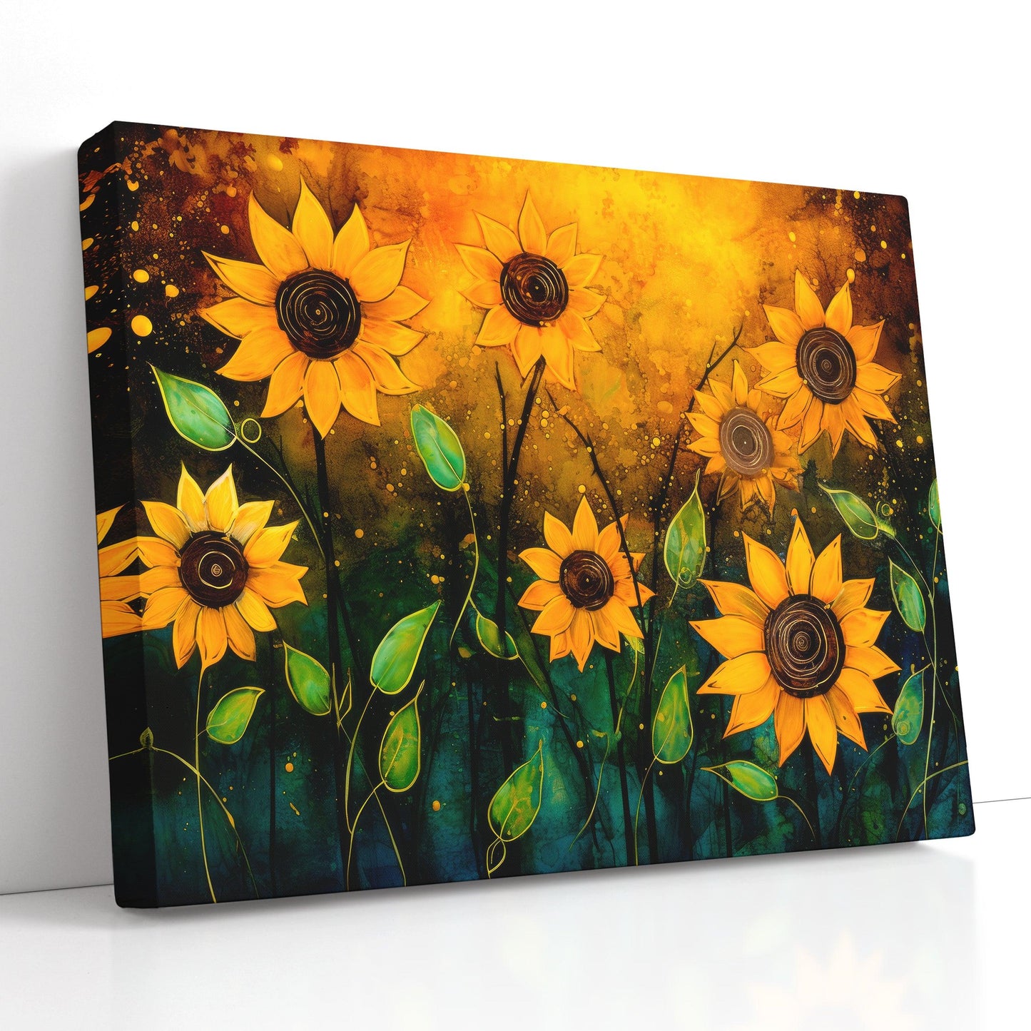 Glowing Sunflowers on Contrast Background - Canvas Print - Artoholica Ready to Hang Canvas Print