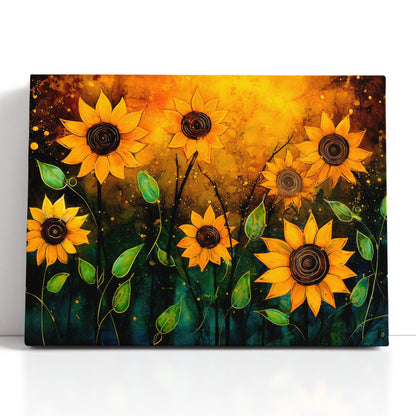 Glowing Sunflowers on Contrast Background - Canvas Print - Artoholica Ready to Hang Canvas Print