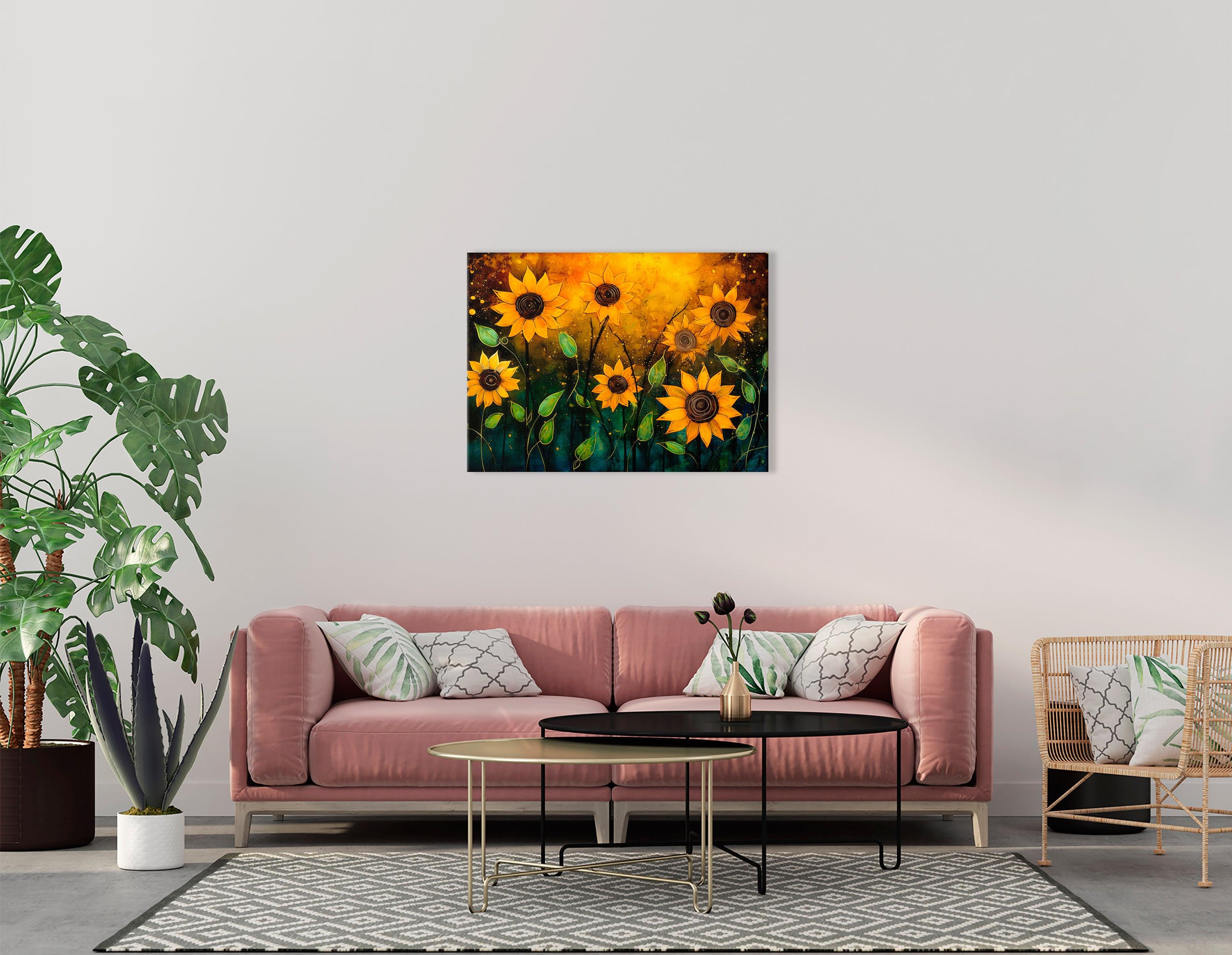 Glowing Sunflowers on Contrast Background - Canvas Print - Artoholica Ready to Hang Canvas Print