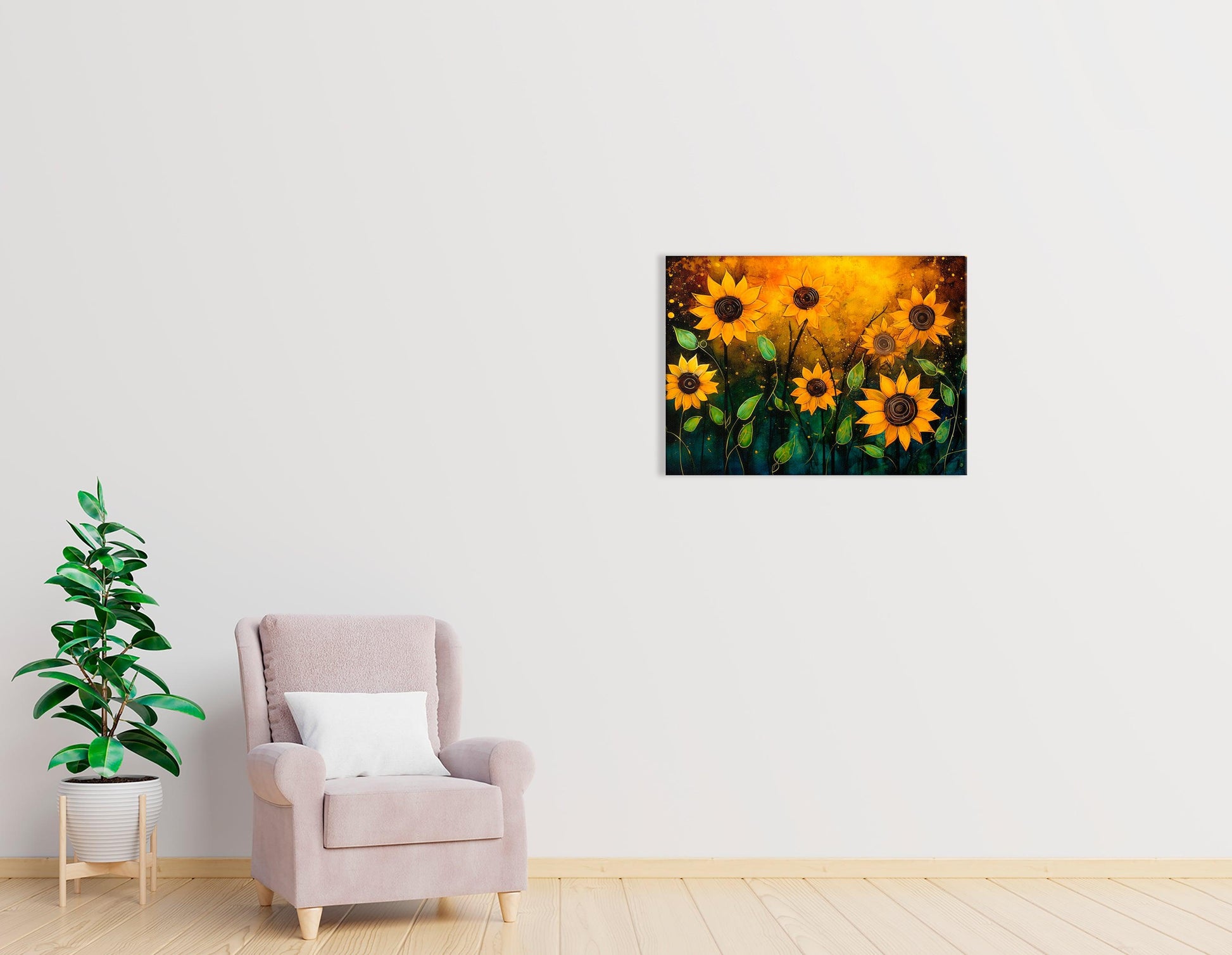 Glowing Sunflowers on Contrast Background - Canvas Print - Artoholica Ready to Hang Canvas Print