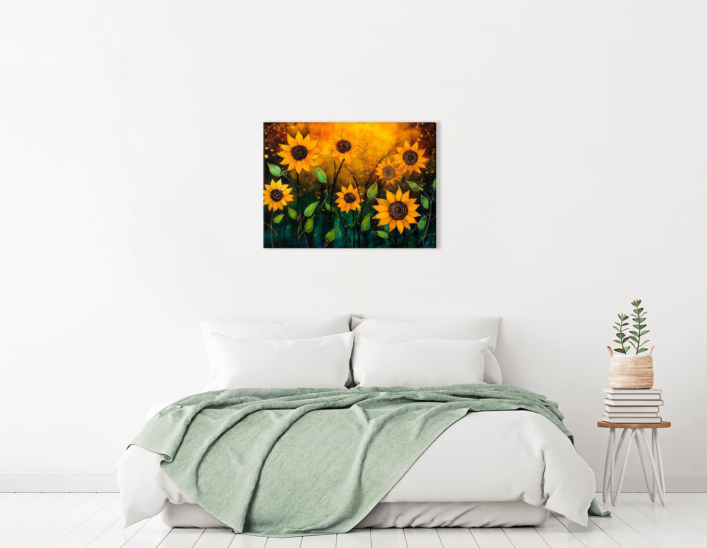 Glowing Sunflowers on Contrast Background - Canvas Print - Artoholica Ready to Hang Canvas Print