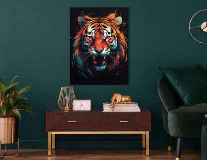 Glowing Tiger Portrait Against Dark Backdrop - Canvas Print - Artoholica Ready to Hang Canvas Print