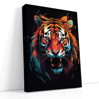 Glowing Tiger Portrait Against Dark Backdrop - Canvas Print - Artoholica Ready to Hang Canvas Print