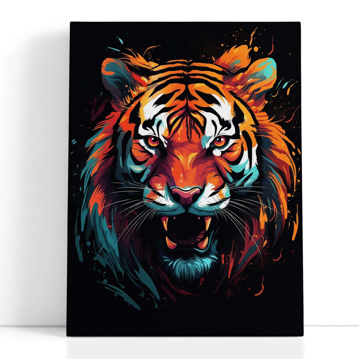 Glowing Tiger Portrait Against Dark Backdrop - Canvas Print - Artoholica Ready to Hang Canvas Print