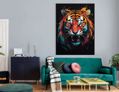 Glowing Tiger Portrait Against Dark Backdrop - Canvas Print - Artoholica Ready to Hang Canvas Print