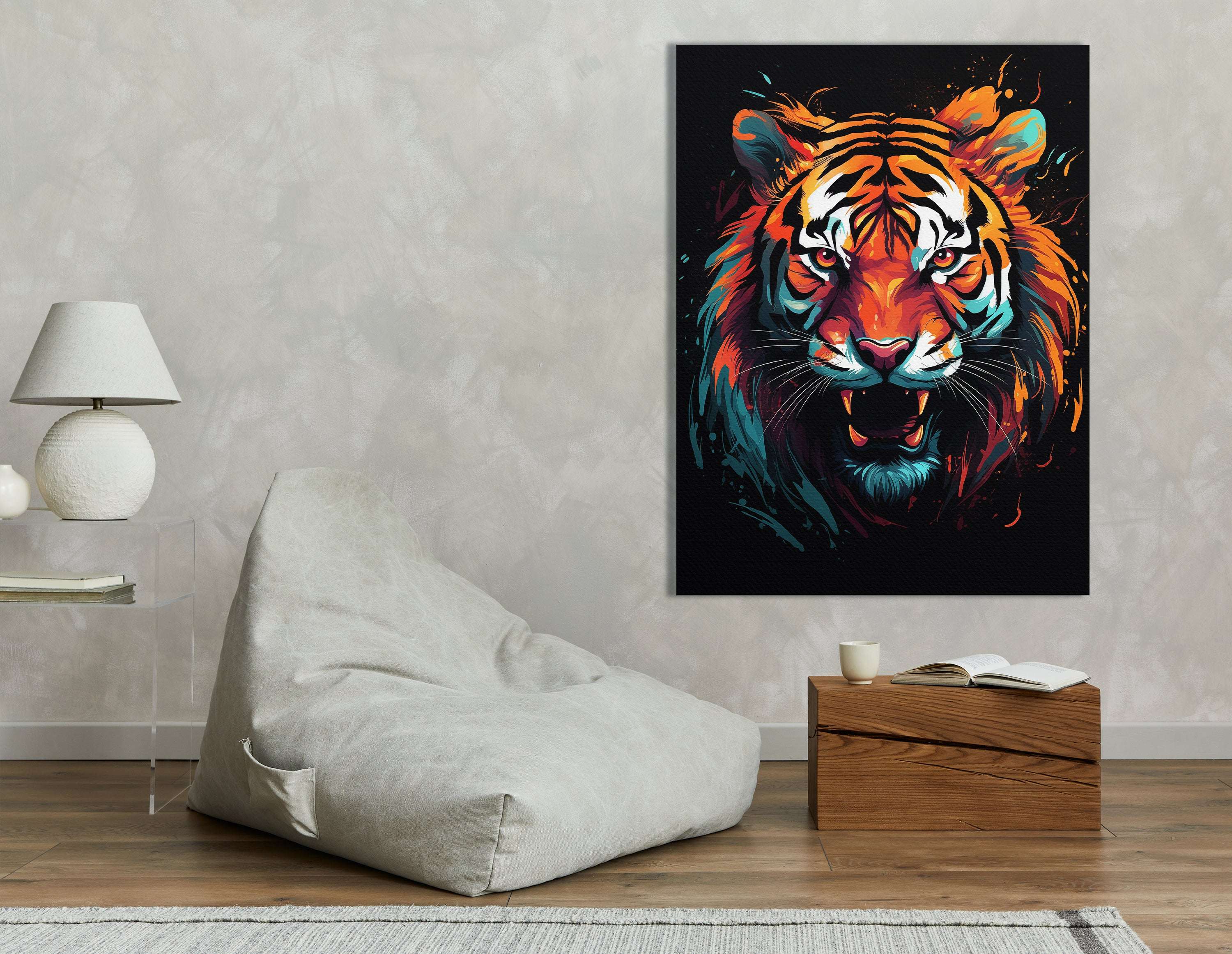 Glowing Tiger Portrait Against Dark Backdrop - Canvas Print - Artoholica Ready to Hang Canvas Print