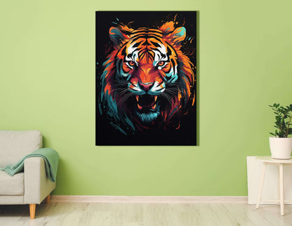 Glowing Tiger Portrait Against Dark Backdrop - Canvas Print - Artoholica Ready to Hang Canvas Print