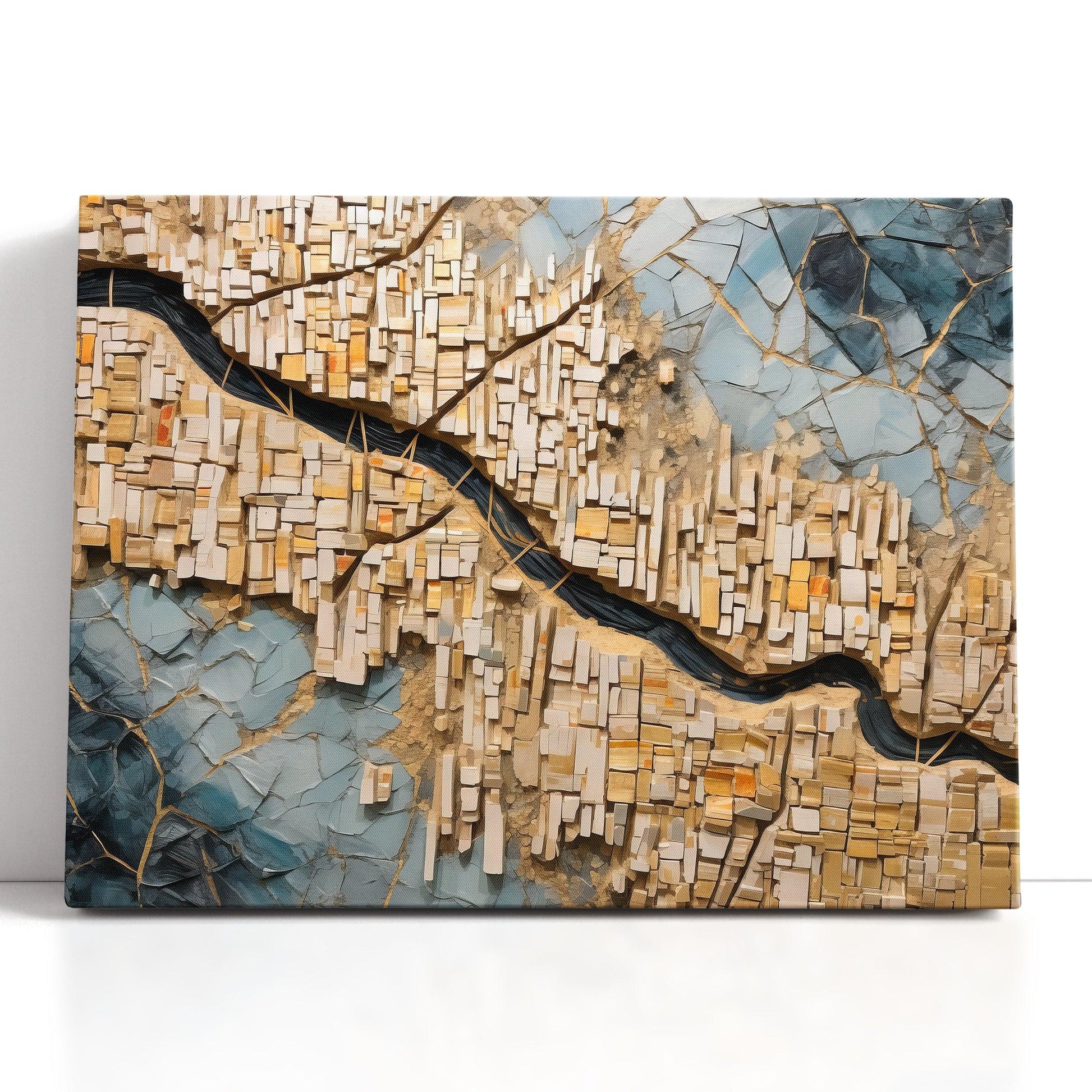 Gold and Navy Blue Kintsugi City Map - Canvas Print - Artoholica Ready to Hang Canvas Print