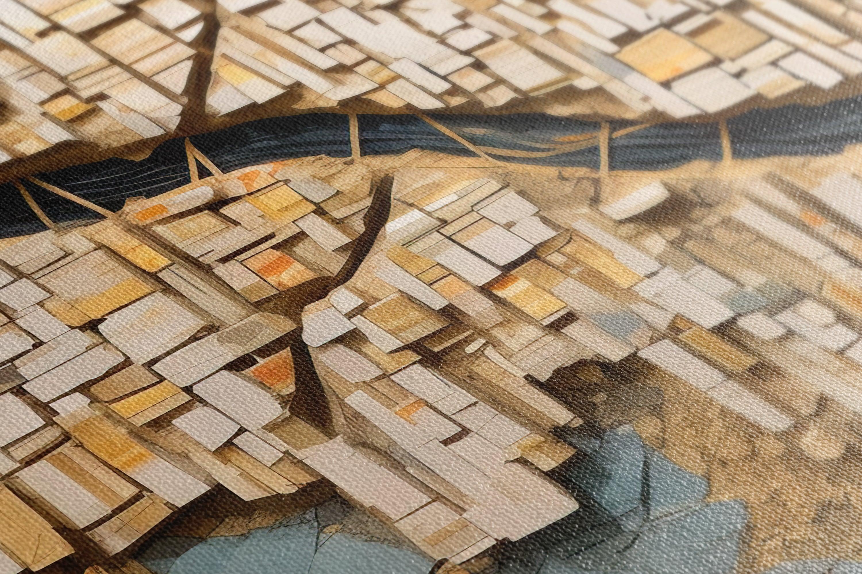 Gold and Navy Blue Kintsugi City Map - Canvas Print - Artoholica Ready to Hang Canvas Print