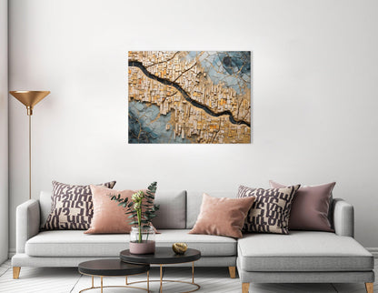 Gold and Navy Blue Kintsugi City Map - Canvas Print - Artoholica Ready to Hang Canvas Print