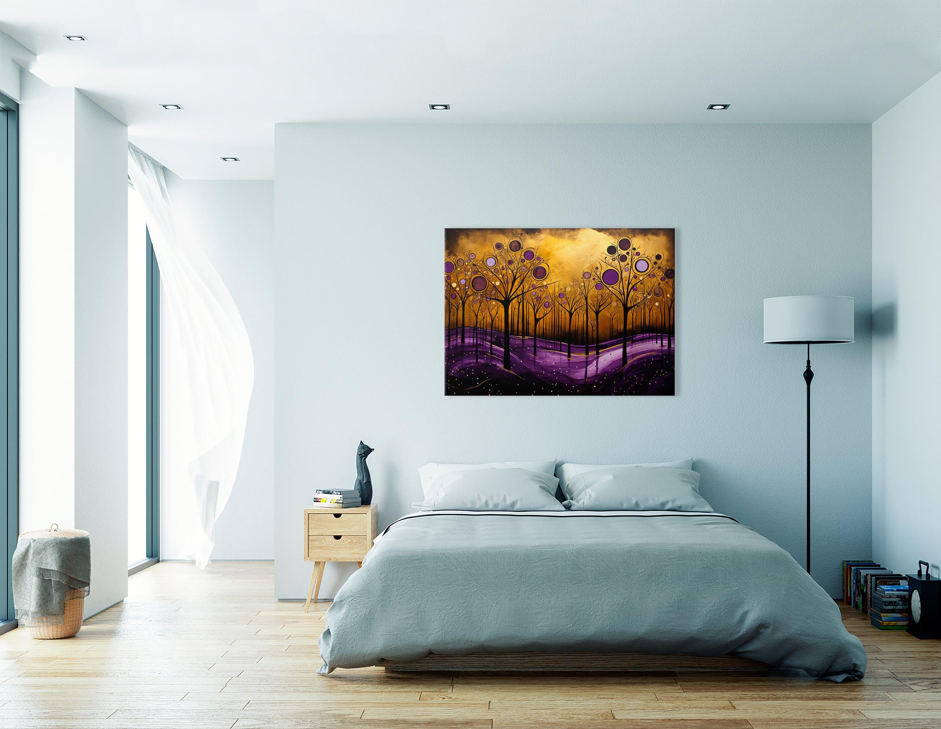 Gold and Purple Abstract Canvas Print with Trees - Artoholica Ready to Hang Canvas Print