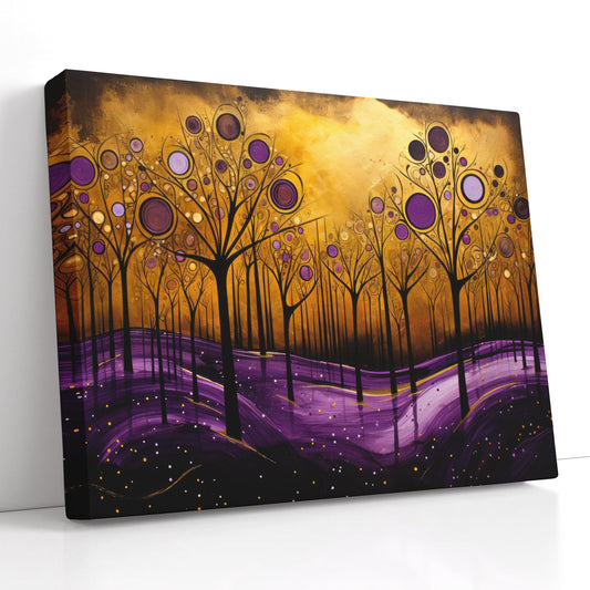 Gold and Purple Abstract Canvas Print with Trees - Artoholica Ready to Hang Canvas Print