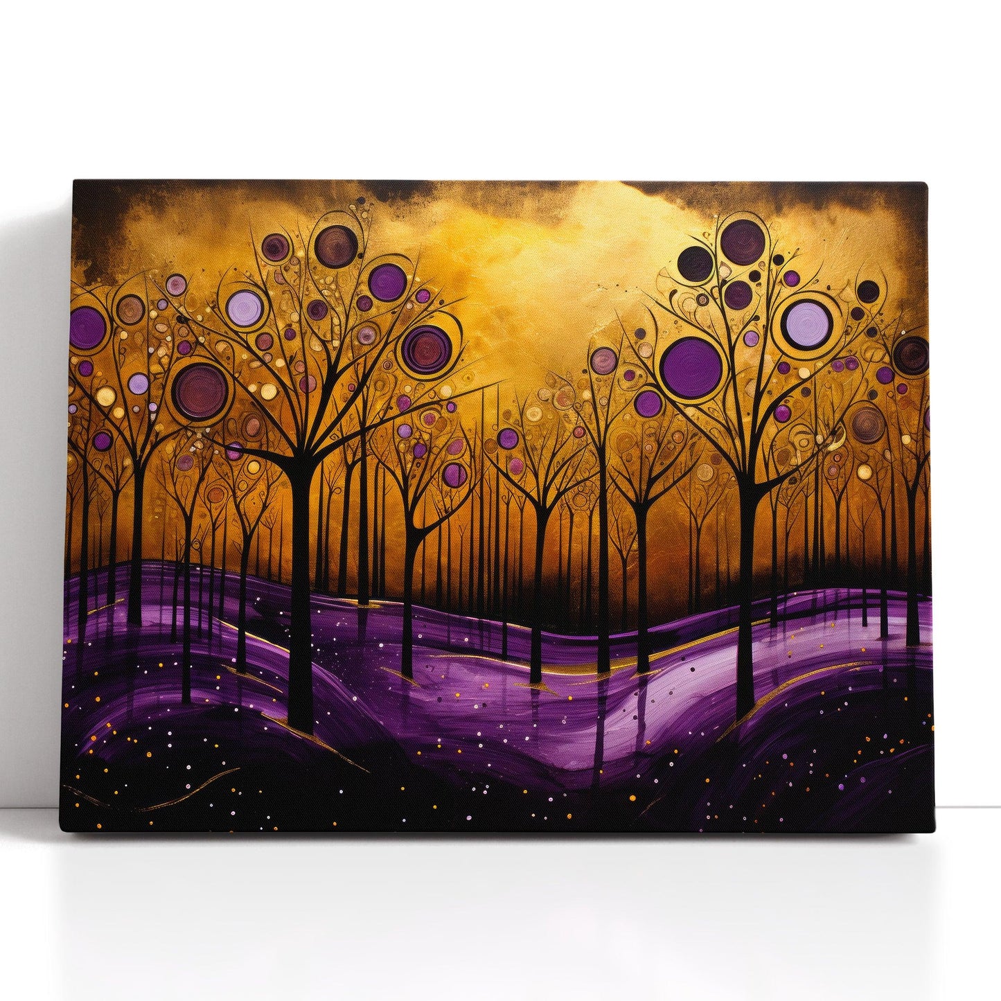 Gold and Purple Abstract Canvas Print with Trees - Artoholica Ready to Hang Canvas Print