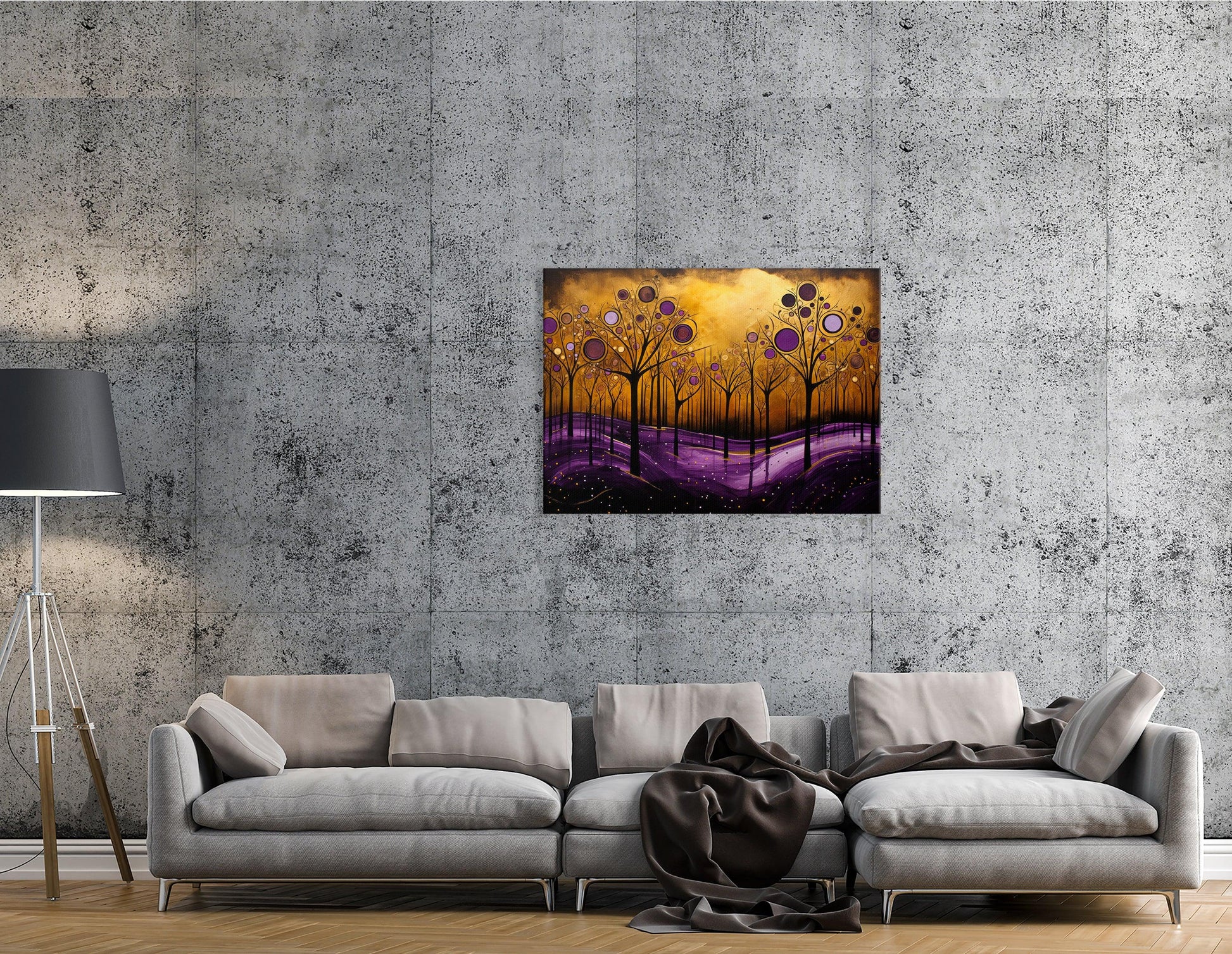 Gold and Purple Abstract Canvas Print with Trees - Artoholica Ready to Hang Canvas Print